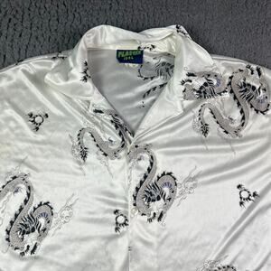 VINTAGE Plastix Idol Shirt Mens Large White Dragon Button Up Short Sleeve